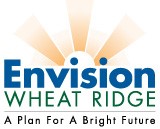A logo of Envision Wheat Ridge Comprehensive Plan: A Plan for a Bright Future